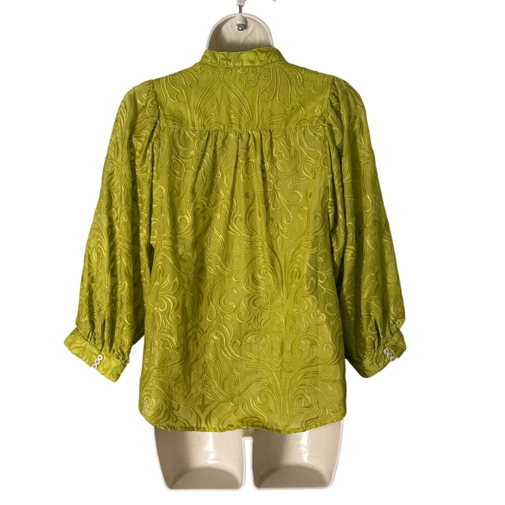 Anthropologie Pilcro Bella Embroidered Semi Sheer Button Down Blouse Green Sz XS - Picture 5 of 14